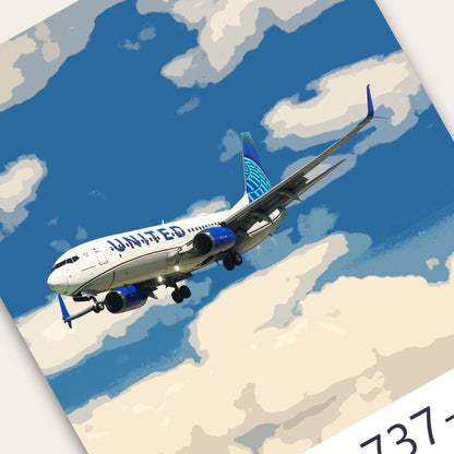 United Airlines Boeing 737 Poster - Plane art for aviation enthusiasts & pilot retirement gifts, airline and airplane artwork prints