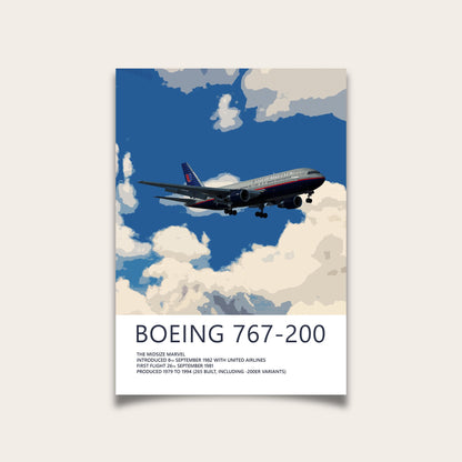 United Airlines Boeing 767 Poster - Fine Aviation Artwork - Fantastic gift for pilots, cabin crew or plane enthusiasts