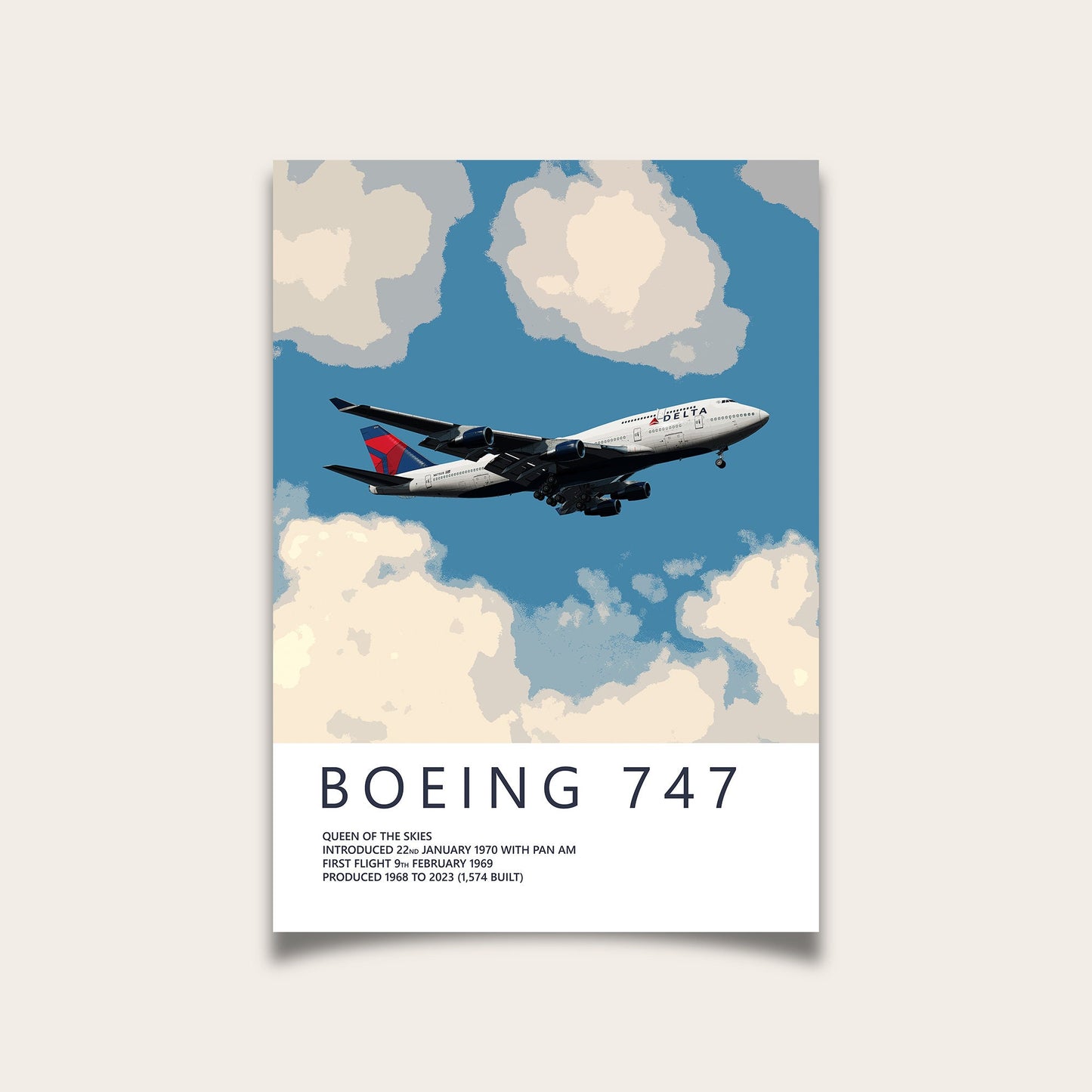 Delta Air Lines Boeing 747 Poster - Fine Aviation Artwork - Airplane Posters - Gift for pilots, cabin crew or plane enthusiasts