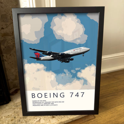 Delta Air Lines Boeing 747 Poster - Fine Aviation Artwork - Airplane Posters - Gift for pilots, cabin crew or plane enthusiasts