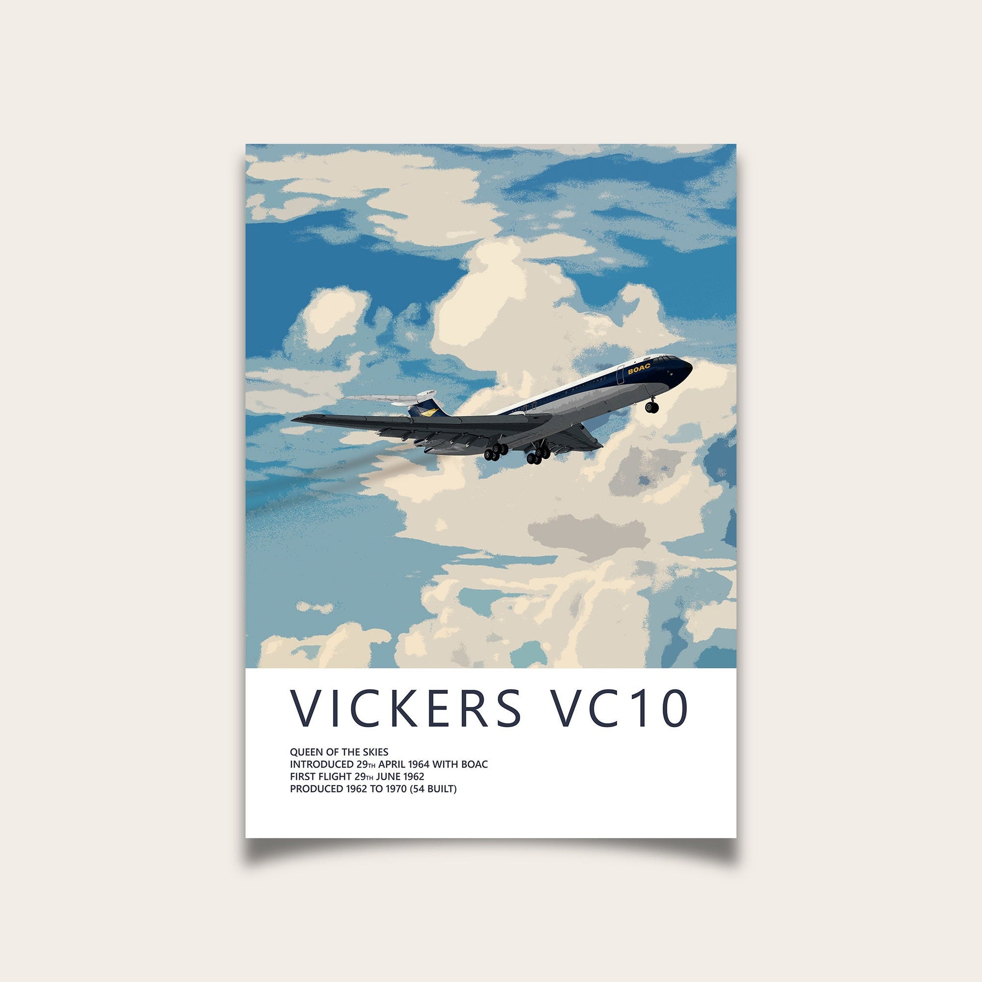 BOAC Vickers VC10 Poster - Fine Aviation Artwork - Airplane Posters - Gift for pilots, cabin crew or plane enthusiasts