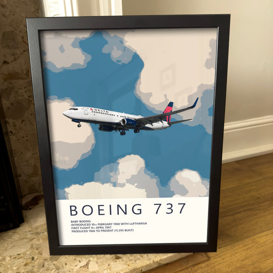 Delta Air Lines Boeing 737 Poster - Fine Aviation Artwork - Airplane Posters - Gift for pilots, cabin crew or plane enthusiasts