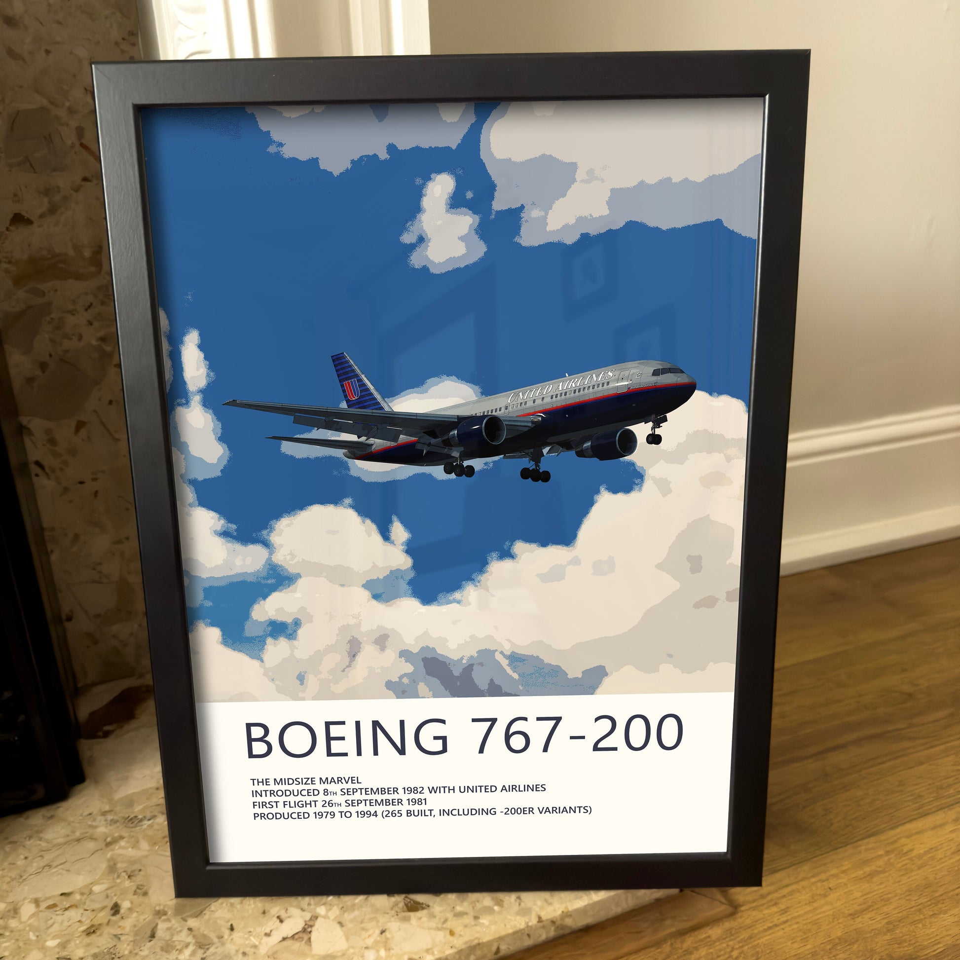 United Airlines Boeing 767 Poster - Fine Aviation Artwork - Fantastic gift for pilots, cabin crew or plane enthusiasts