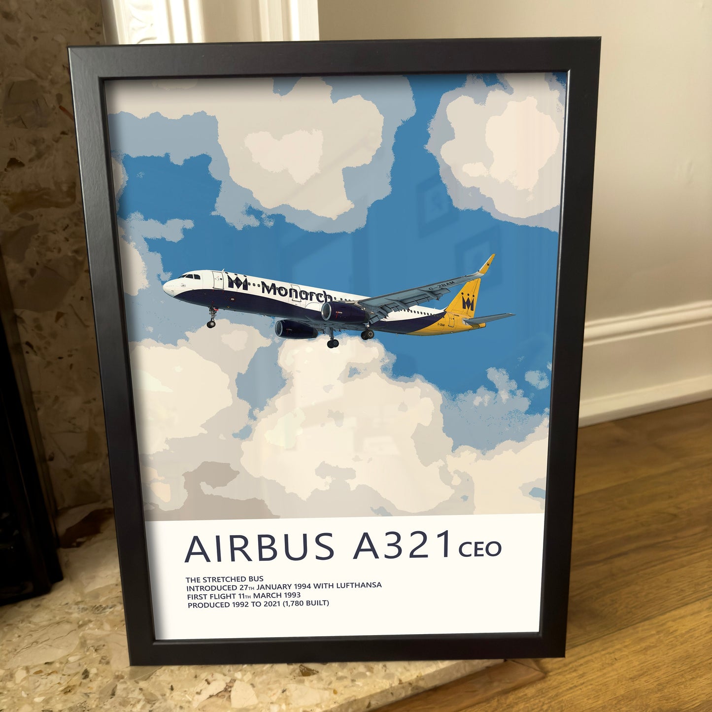 Monarch Airbus A321 Poster - Plane art for aviation enthusiasts & pilot retirement gifts, airline and airplane artwork prints