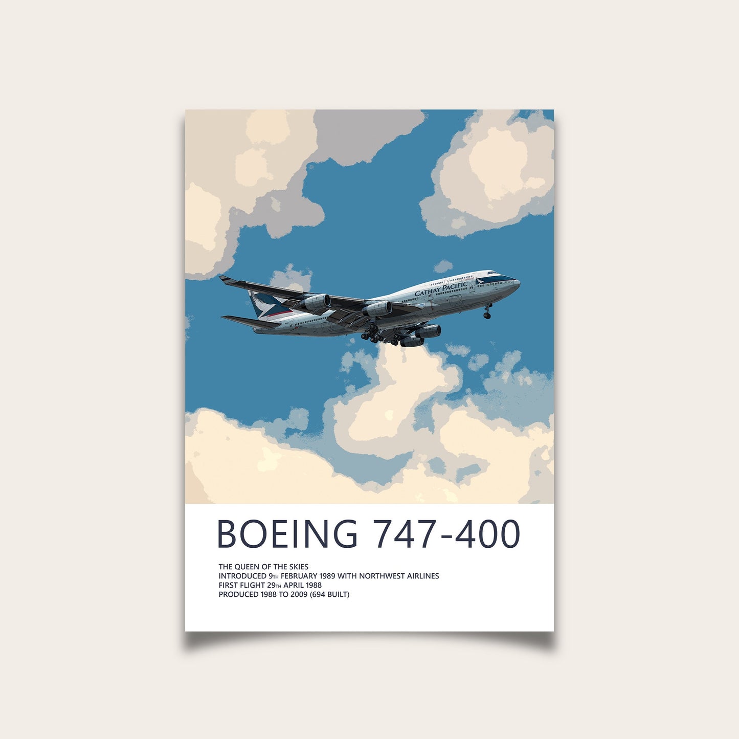 Cathay Pacific Boeing 747 Poster - Plane art for aviation enthusiasts & pilot retirement gifts, airline and airplane artwork prints