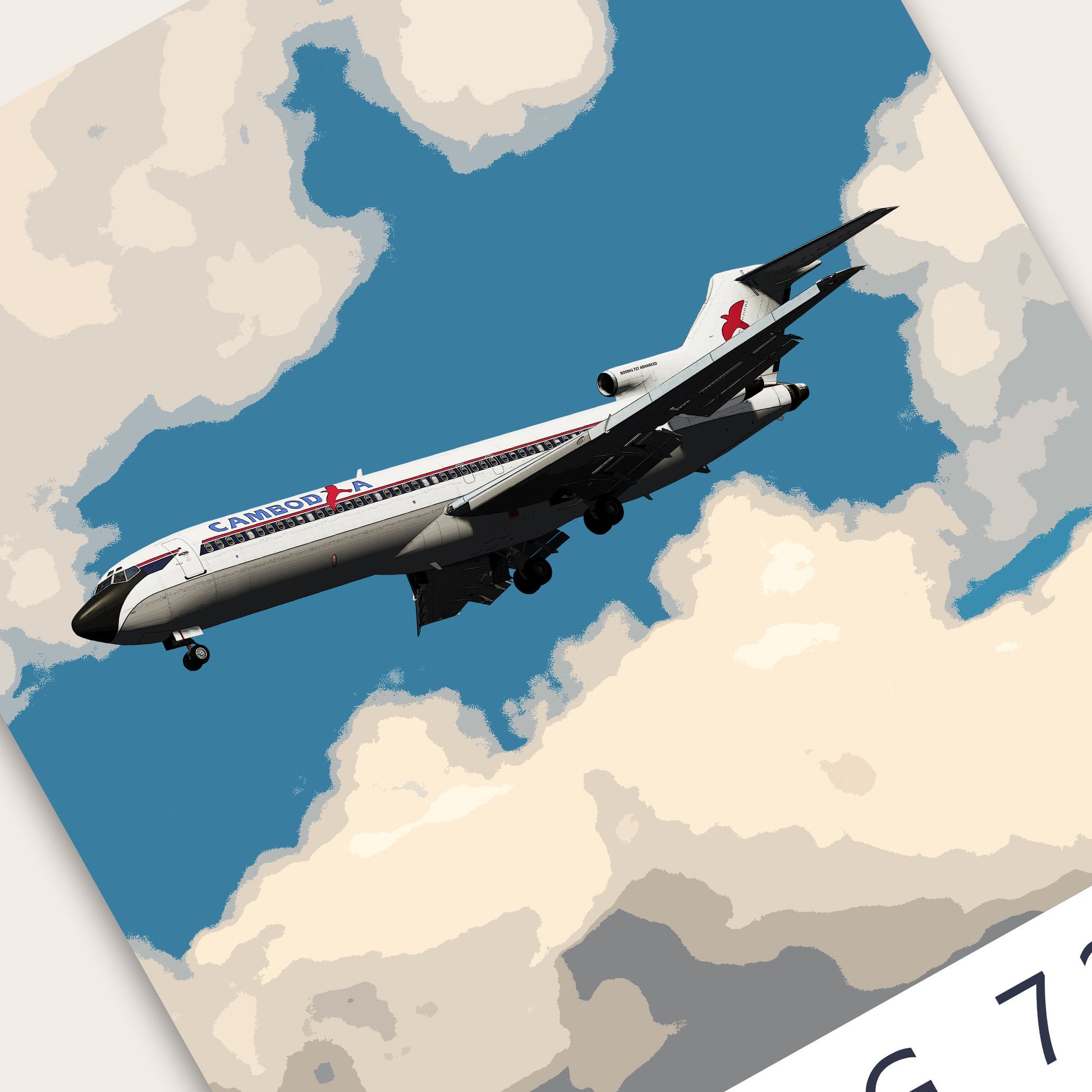 Cambodia Airlines Boeing 727 Poster - Plane art for aviation enthusiasts & pilot retirement gifts, airline and airplane artwork prints