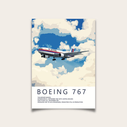 United Airlines Boeing 767 Poster - Saul Bass Tulip - Plane art for aviation enthusiasts & pilot retirement gifts, airplane artwork prints