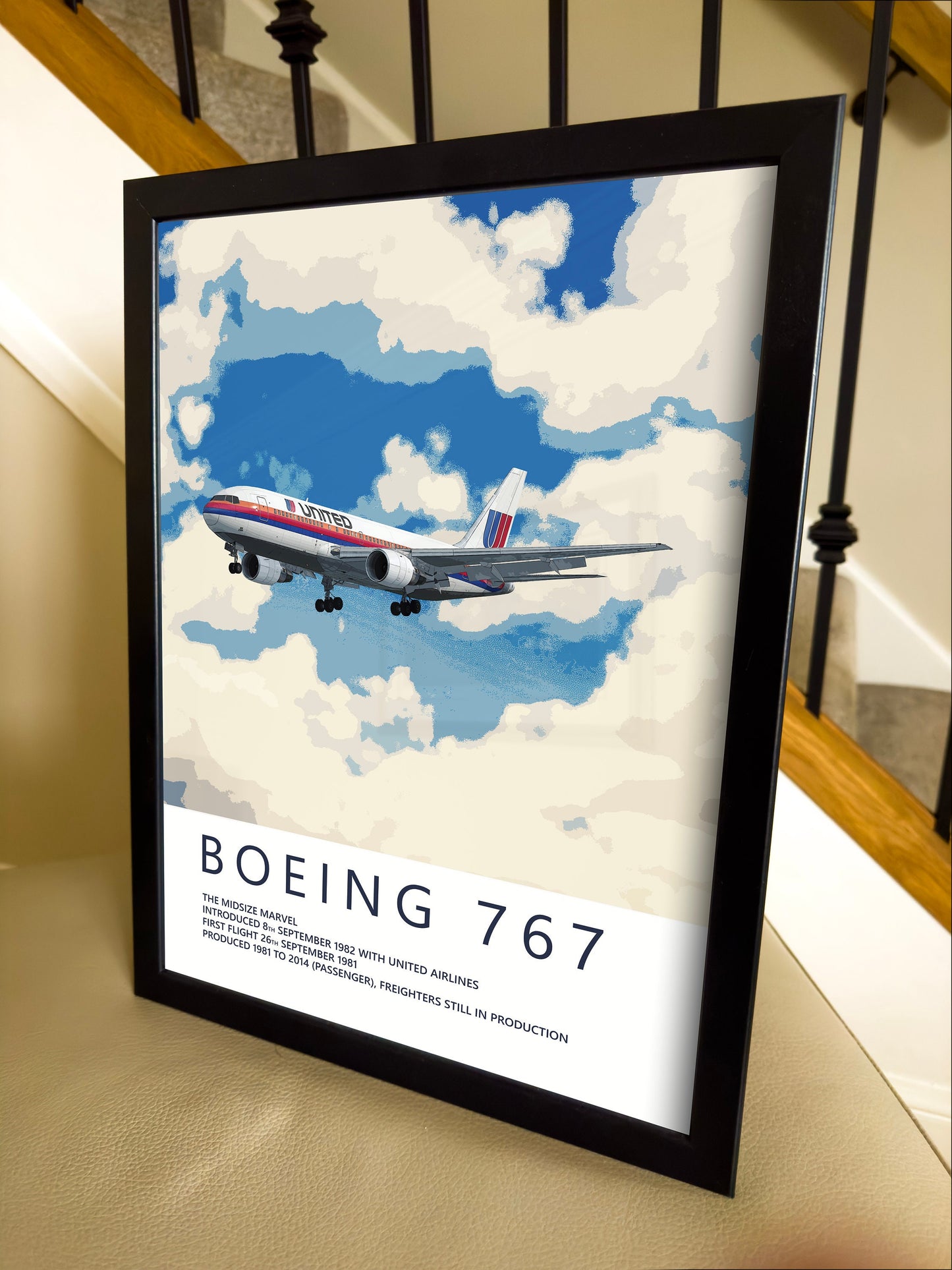 United Airlines Boeing 767 Poster - Saul Bass Tulip - Plane art for aviation enthusiasts & pilot retirement gifts, airplane artwork prints