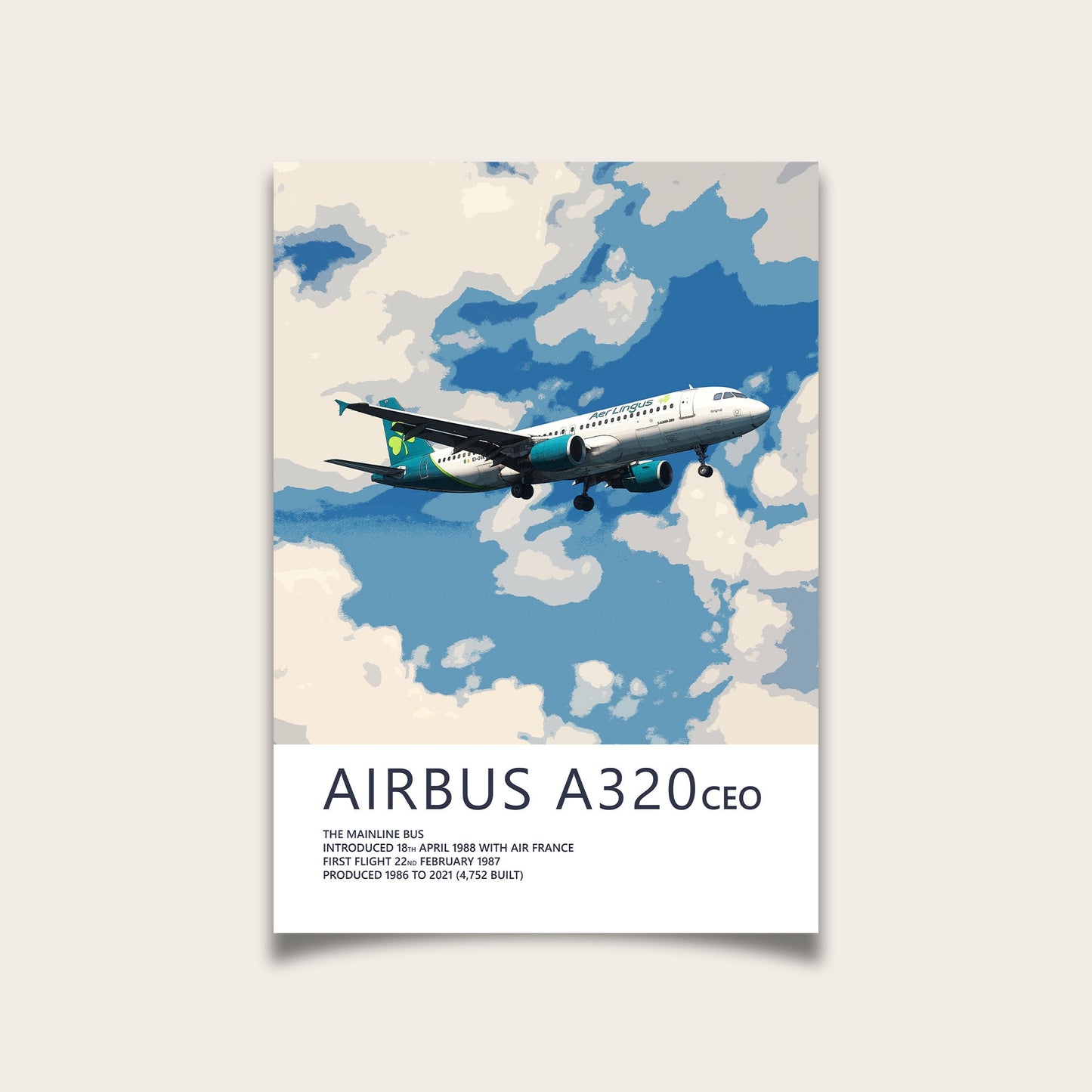 Aer Lingus Airbus A320 Poster - Plane art for aviation enthusiasts & pilot retirement gifts, airline and airplane artwork prints