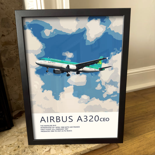 Aer Lingus Airbus A320 Poster - Plane art for aviation enthusiasts & pilot retirement gifts, airline and airplane artwork prints