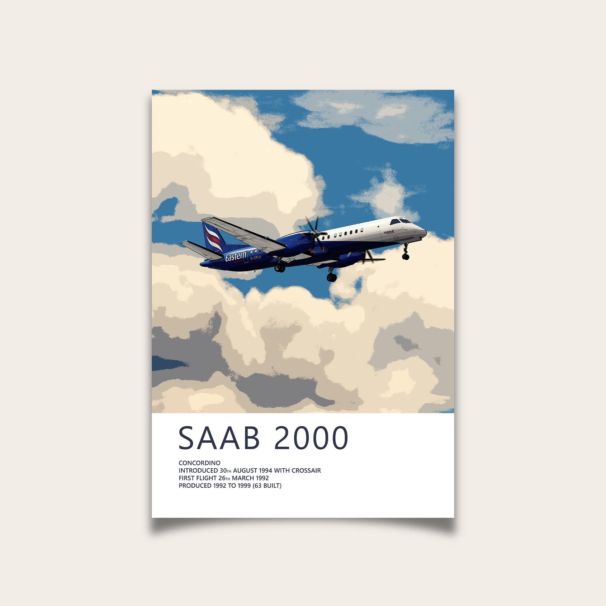 Eastern Airways Saab 2000 Poster - Plane art for aviation enthusiasts & pilot retirement gifts, airline and airplane artwork prints