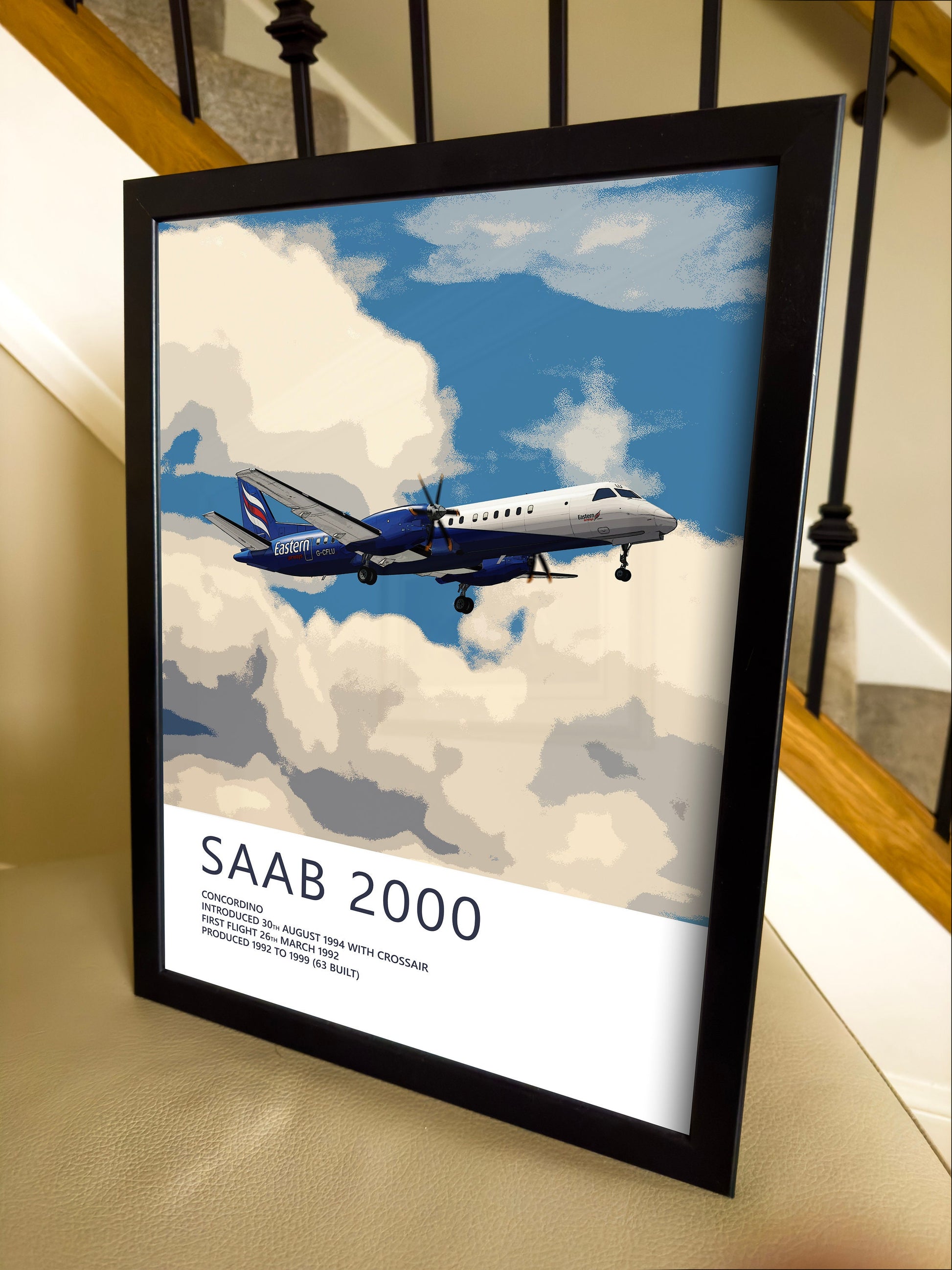 Eastern Airways Saab 2000 Poster - Plane art for aviation enthusiasts & pilot retirement gifts, airline and airplane artwork prints