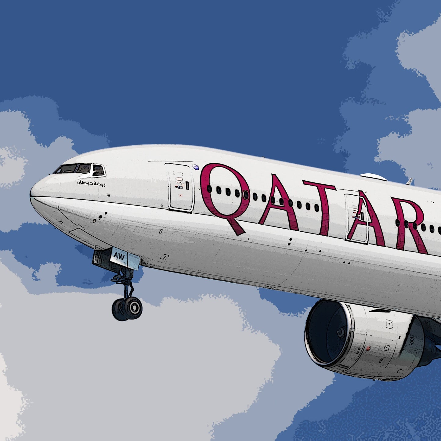 Qatar Airways Boeing 777 Poster - Plane art for aviation enthusiasts & pilot retirement gifts, airline and airplane artwork prints