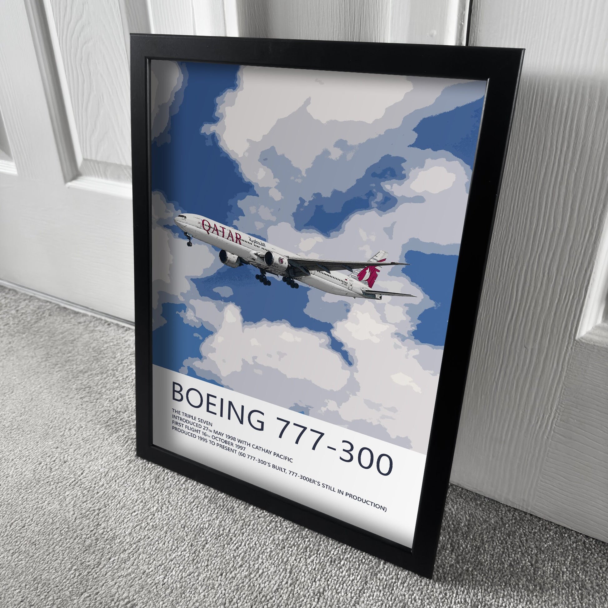 Qatar Airways Boeing 777 Poster - Plane art for aviation enthusiasts & pilot retirement gifts, airline and airplane artwork prints