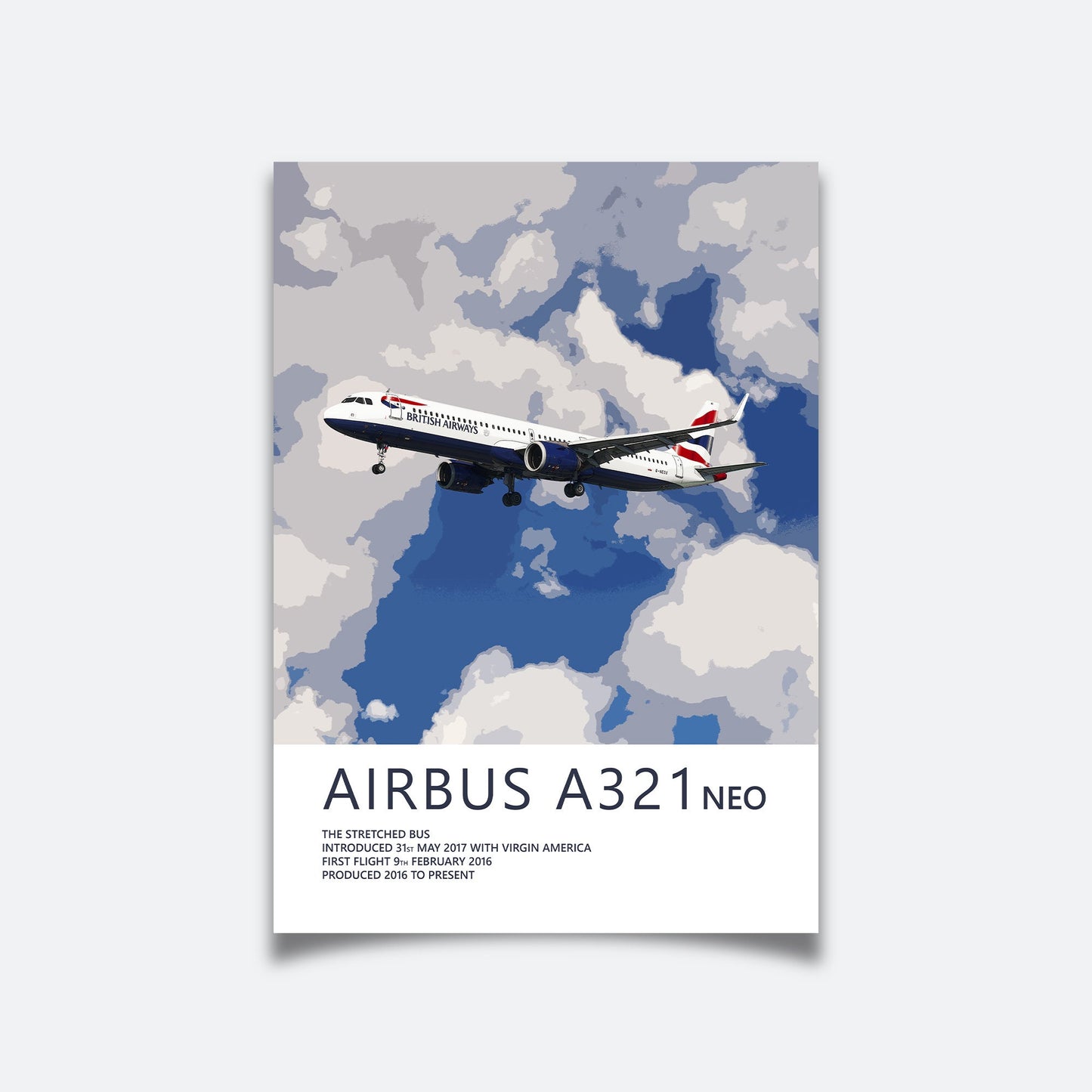 British Airways Airbus A321 NEO Poster - Plane art for aviation enthusiasts & pilot retirement gifts, airline and airplane artwork prints