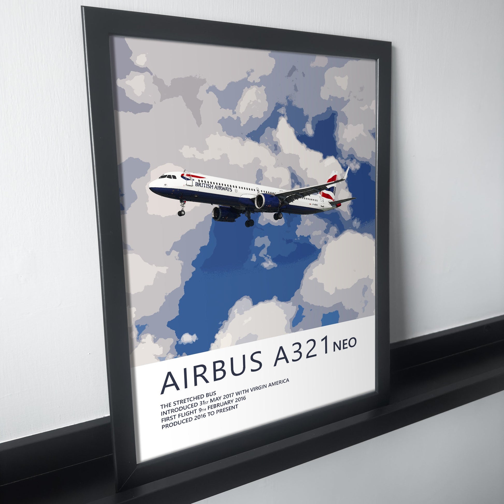 British Airways Airbus A321 NEO Poster - Plane art for aviation enthusiasts & pilot retirement gifts, airline and airplane artwork prints