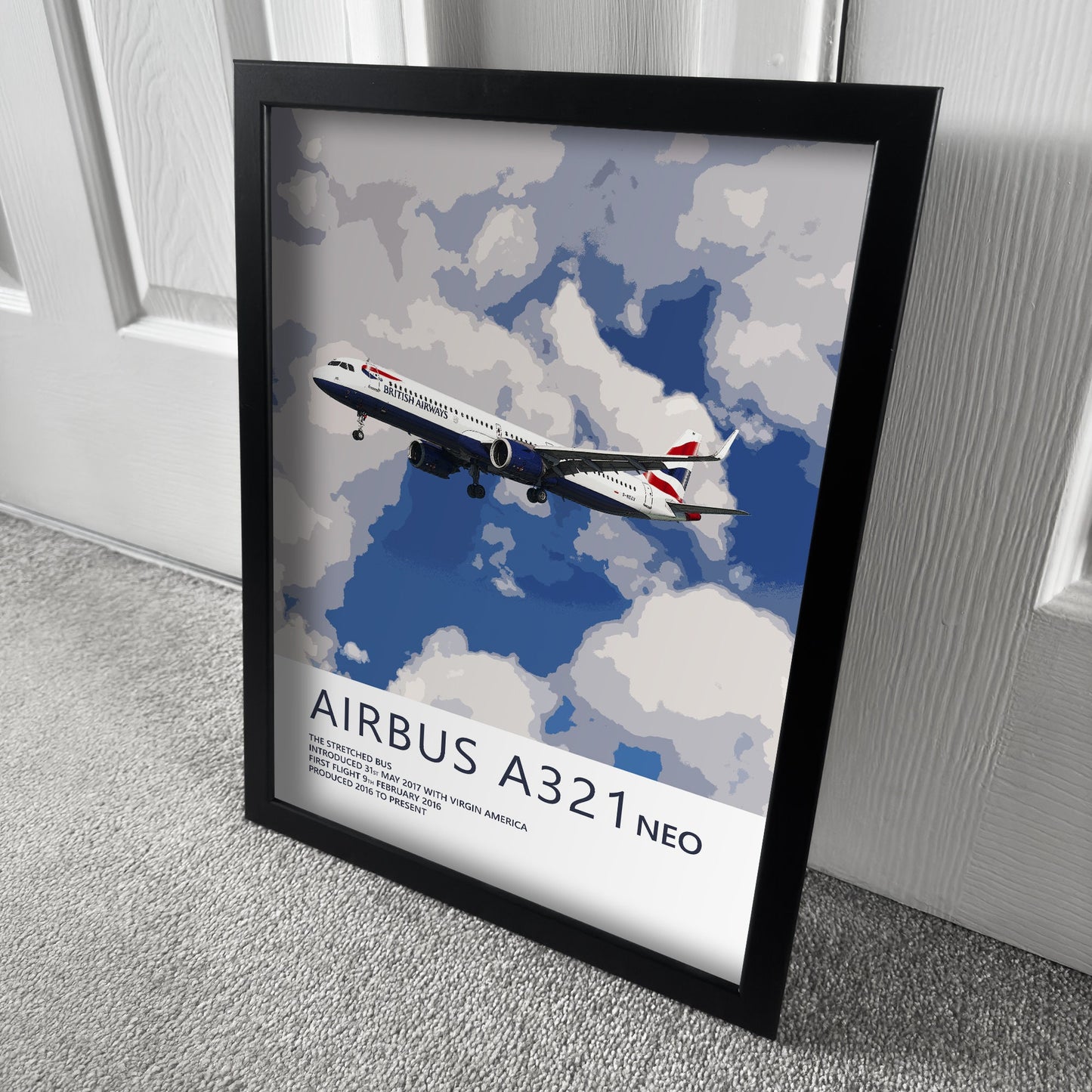 British Airways Airbus A321 NEO Poster - Plane art for aviation enthusiasts & pilot retirement gifts, airline and airplane artwork prints