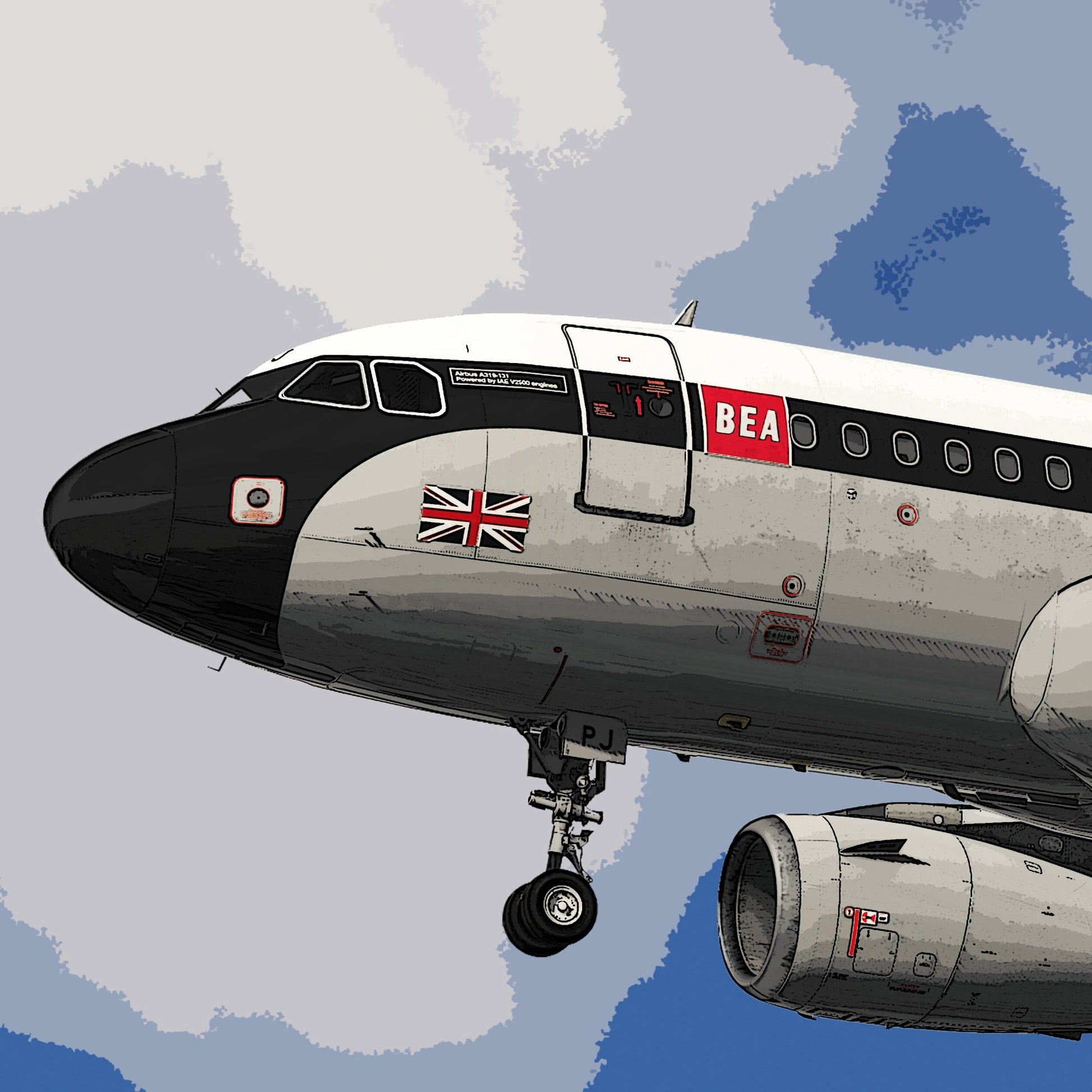 British Airways Airbus A319 Poster - BEA Retrojet - Plane art for aviation enthusiasts & pilot retirement gifts, airplane artwork prints