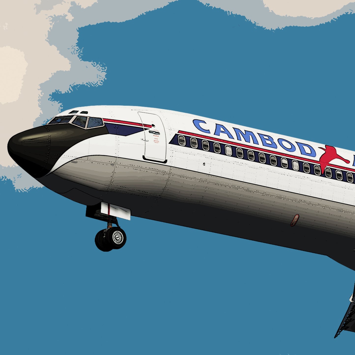 Cambodia Airlines Boeing 727 Poster - Plane art for aviation enthusiasts & pilot retirement gifts, airline and airplane artwork prints