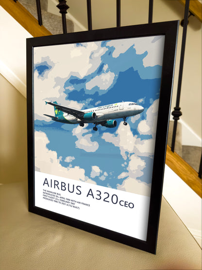 Aer Lingus Airbus A320 Poster - Plane art for aviation enthusiasts & pilot retirement gifts, airline and airplane artwork prints