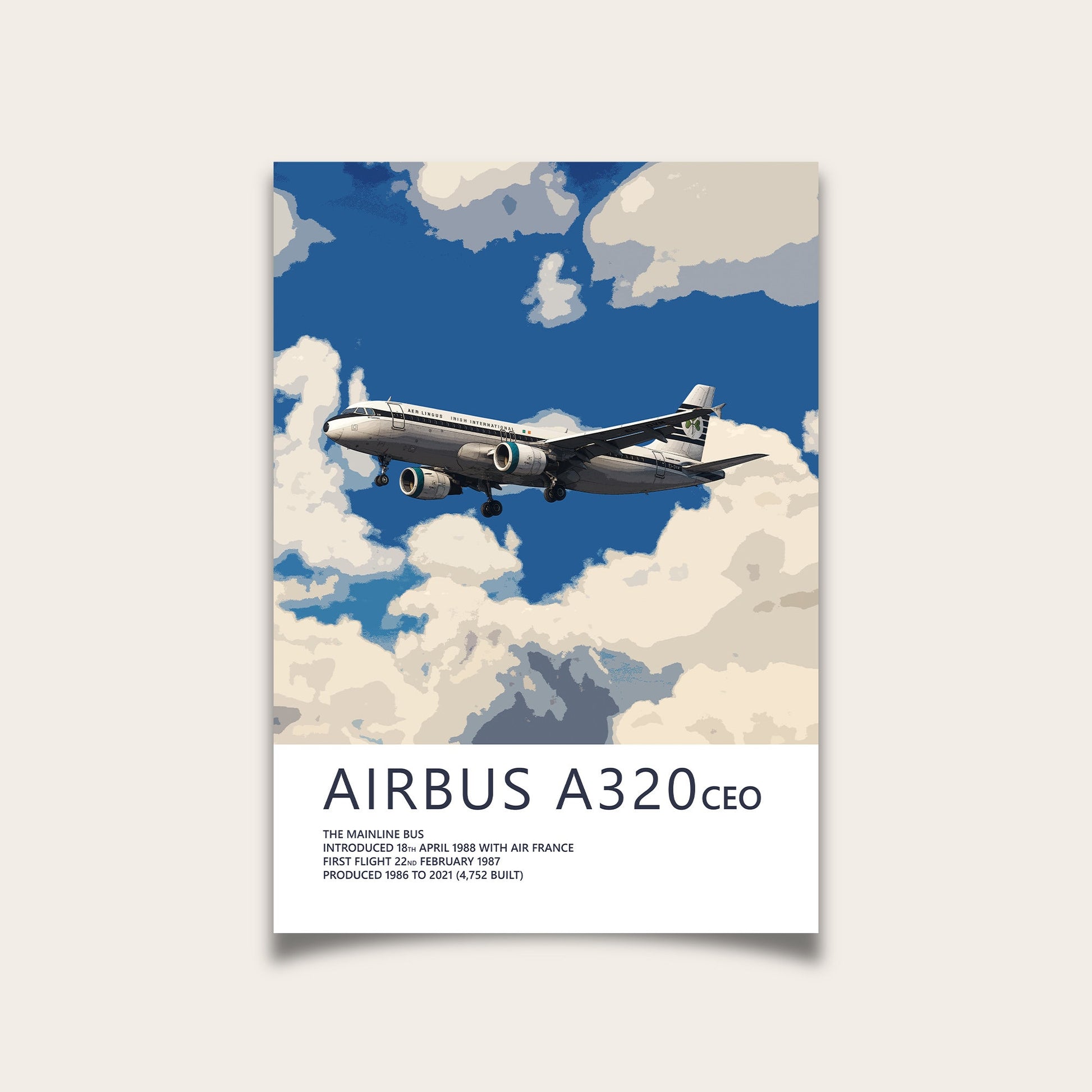 Aer Lingus Airbus A320 Poster - Plane art for aviation enthusiasts & pilot retirement gifts, airline and airplane artwork prints