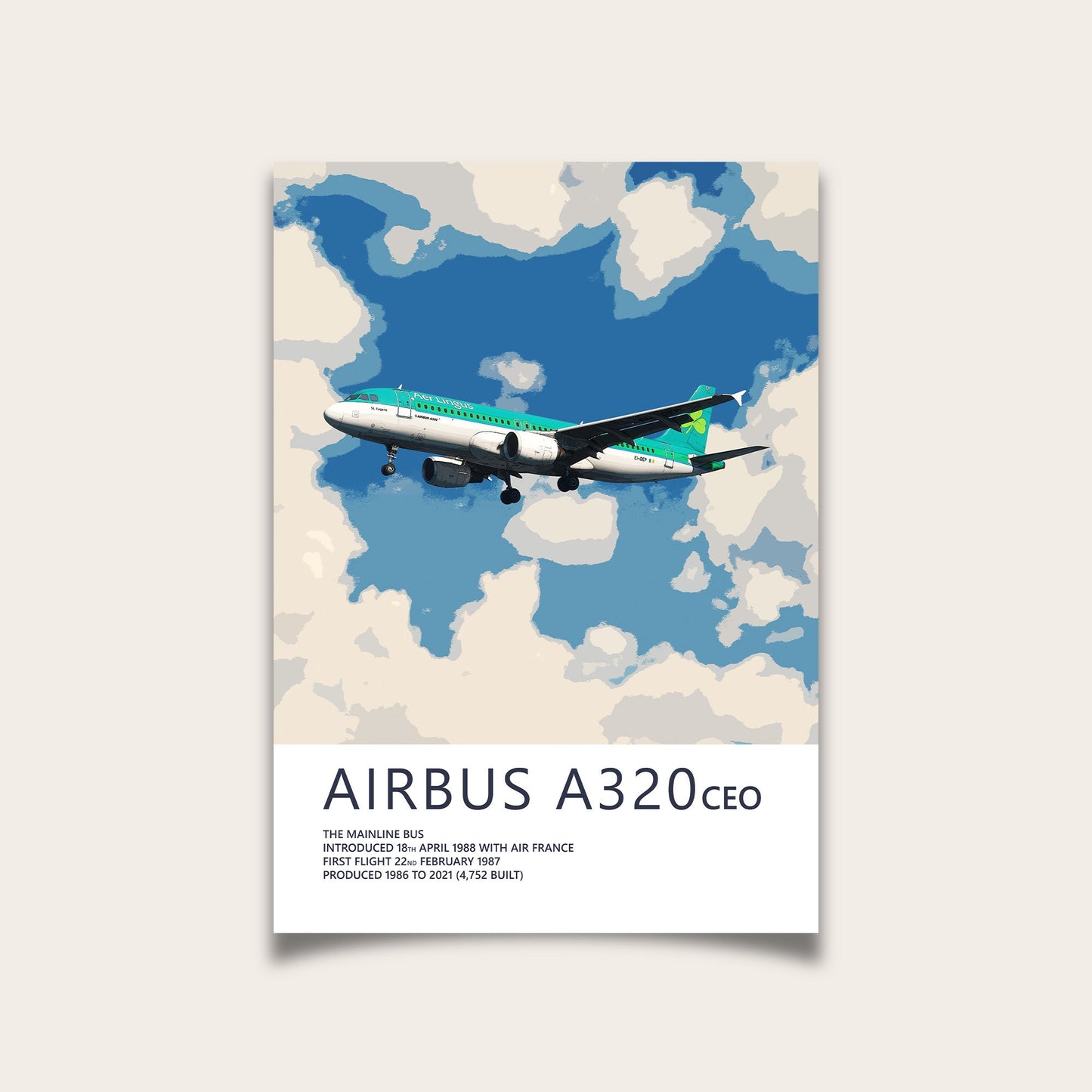 Aer Lingus Airbus A320 Poster - Plane art for aviation enthusiasts & pilot retirement gifts, airline and airplane artwork prints