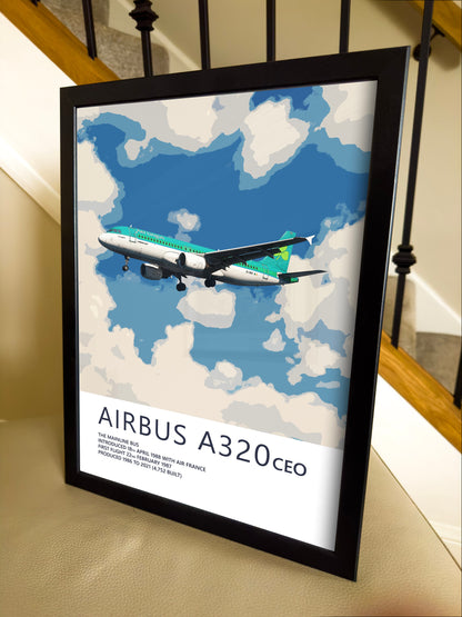 Aer Lingus Airbus A320 Poster - Plane art for aviation enthusiasts & pilot retirement gifts, airline and airplane artwork prints