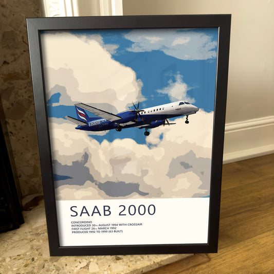 Eastern Airways Saab 2000 Poster - Plane art for aviation enthusiasts & pilot retirement gifts, airline and airplane artwork prints