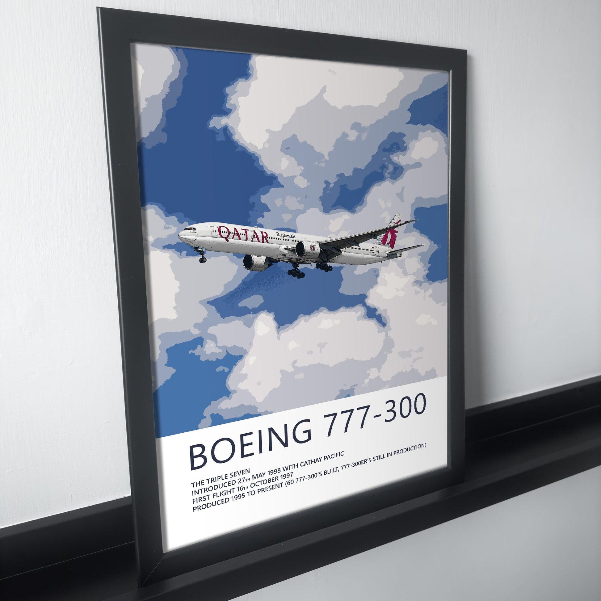 Qatar Airways Boeing 777 Poster - Plane art for aviation enthusiasts & pilot retirement gifts, airline and airplane artwork prints