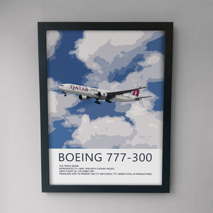 Qatar Airways Boeing 777 Poster - Plane art for aviation enthusiasts & pilot retirement gifts, airline and airplane artwork prints