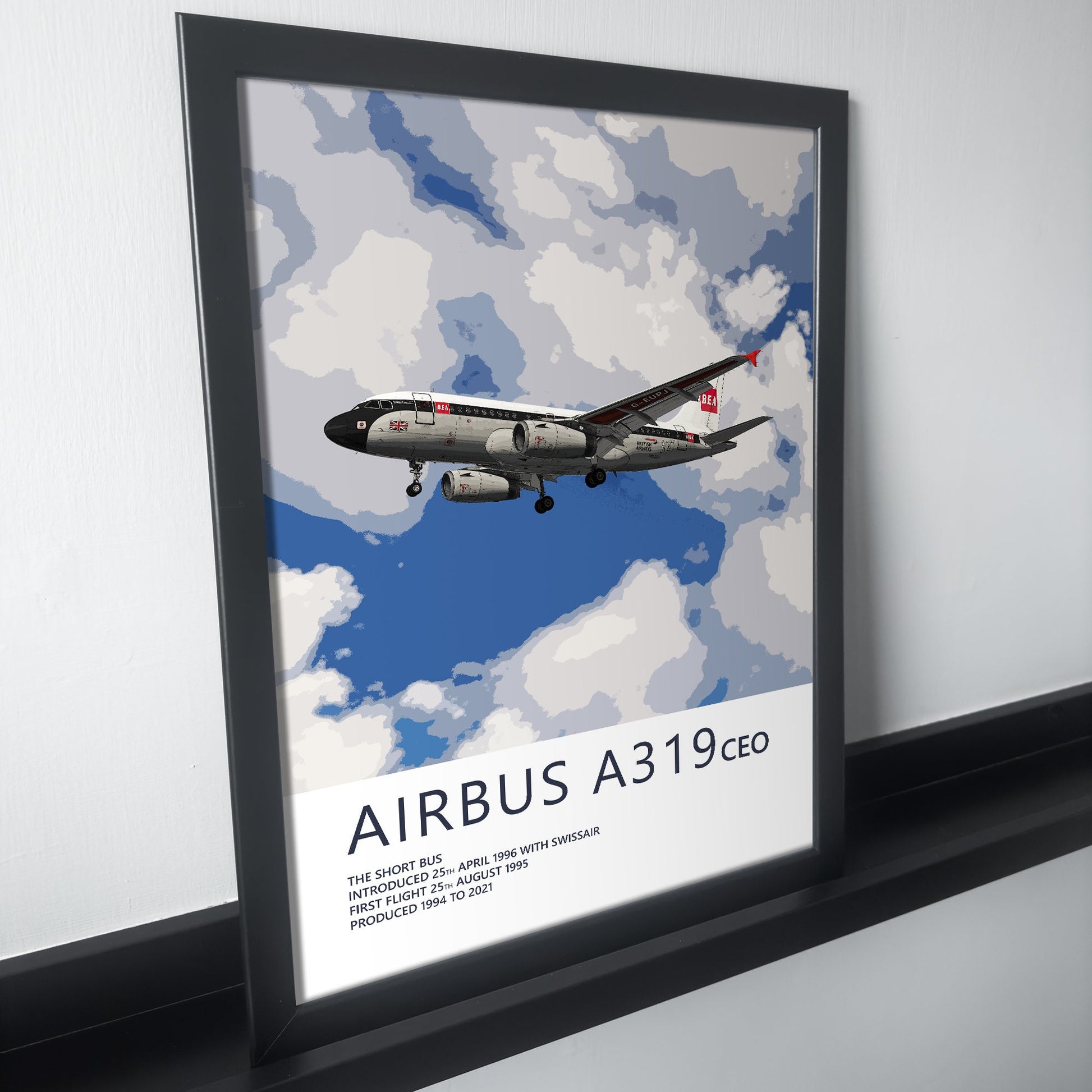 British Airways Airbus A319 Poster - BEA Retrojet - Plane art for aviation enthusiasts & pilot retirement gifts, airplane artwork prints