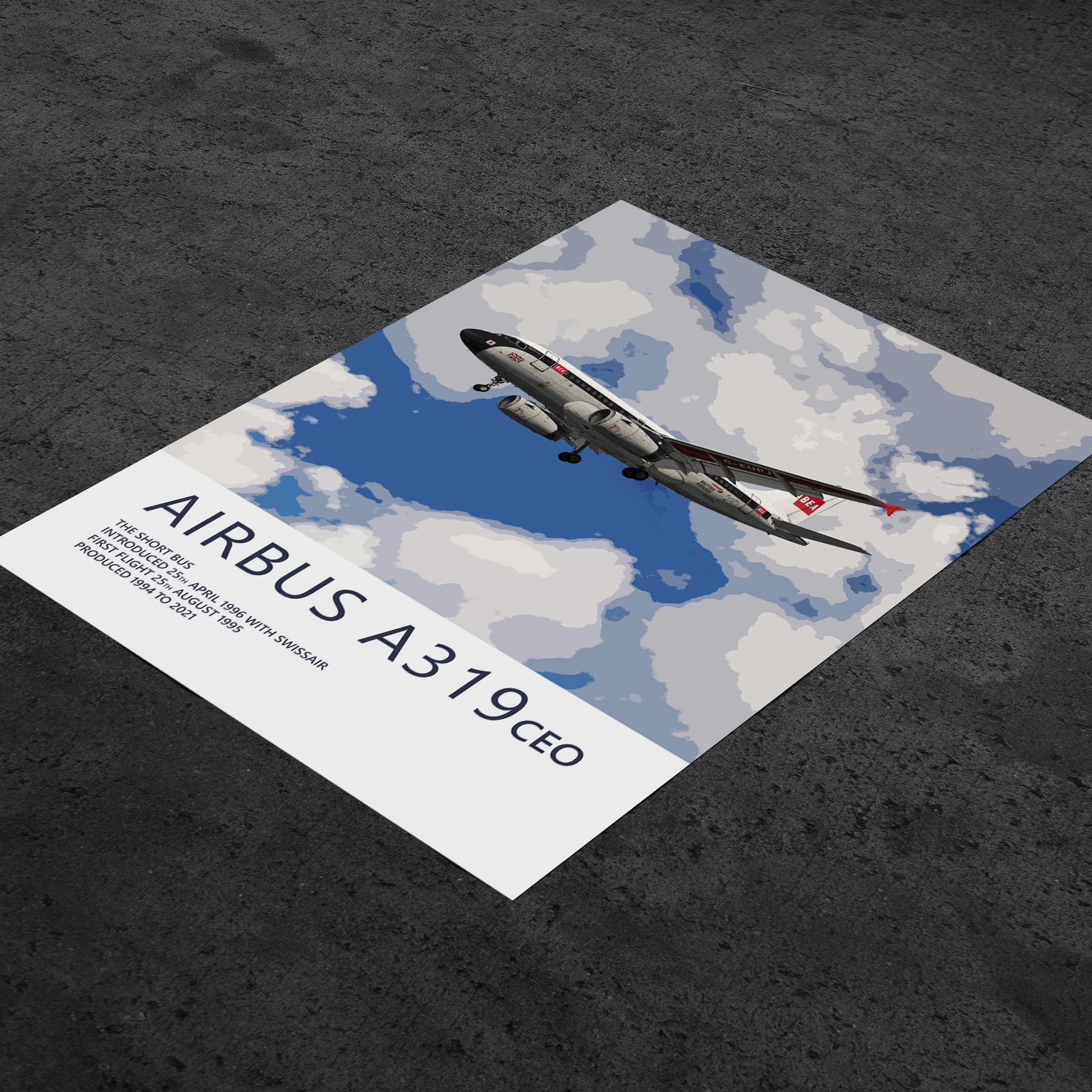 British Airways Airbus A319 Poster - BEA Retrojet - Plane art for aviation enthusiasts & pilot retirement gifts, airplane artwork prints