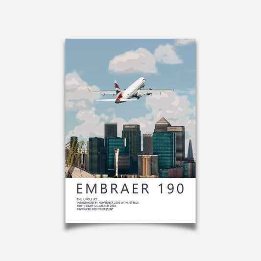 British Airways Embraer 190 & London City Skyline Poster