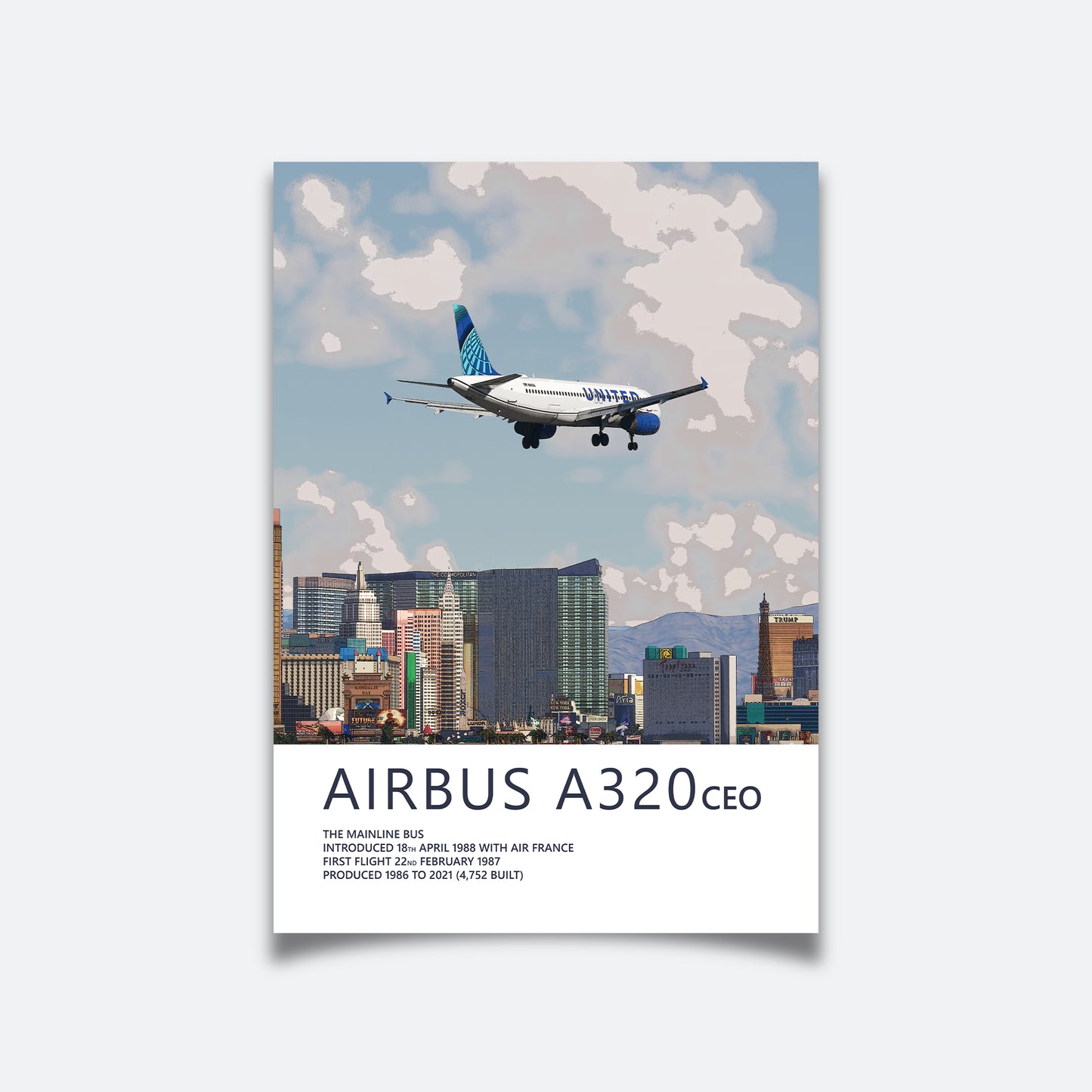 United Airlines Airbus A320 & Las Vegas Skyline Poster