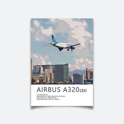 United Airlines Airbus A320 & Las Vegas Skyline Poster