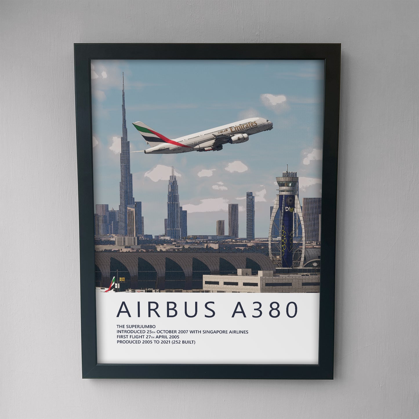 Emirates Airbus A380 & Dubai City Skyline Poster