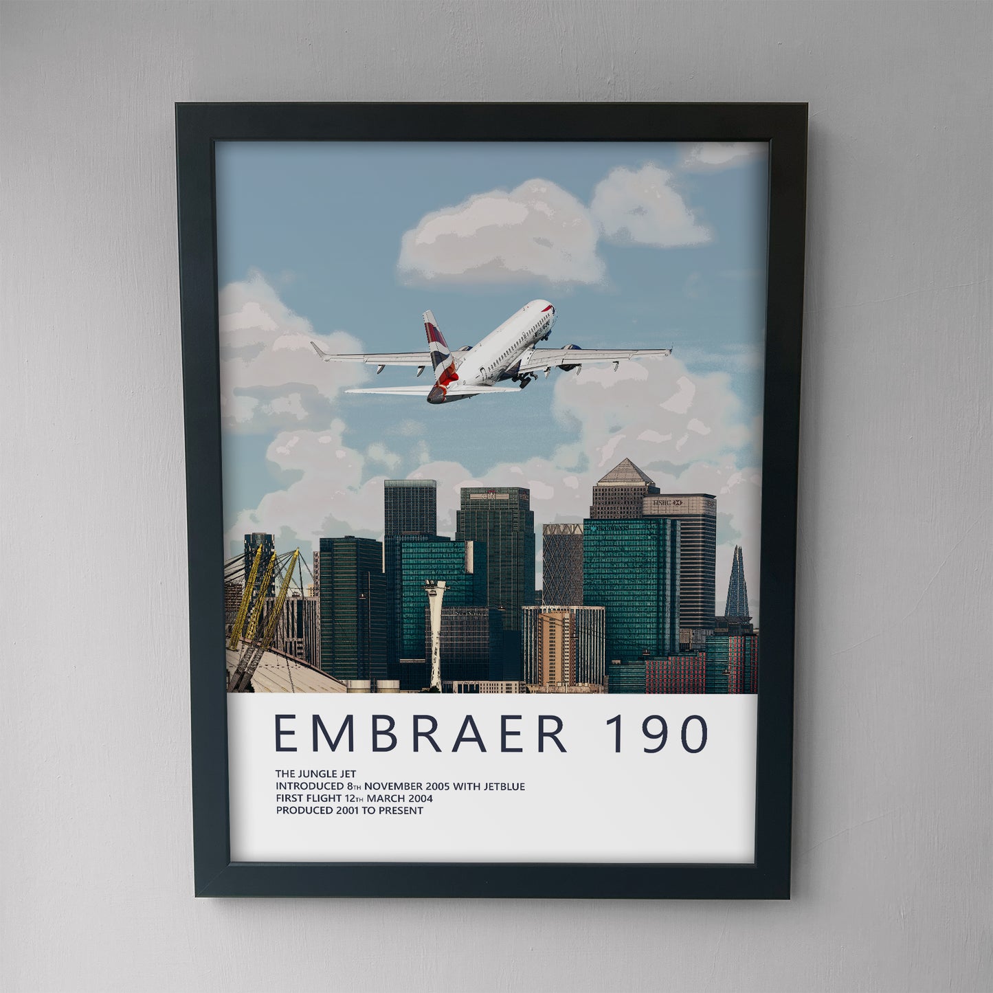 British Airways Embraer 190 & London City Skyline Poster