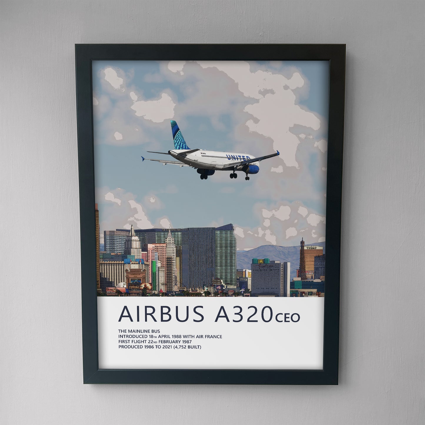 United Airlines Airbus A320 & Las Vegas Skyline Poster