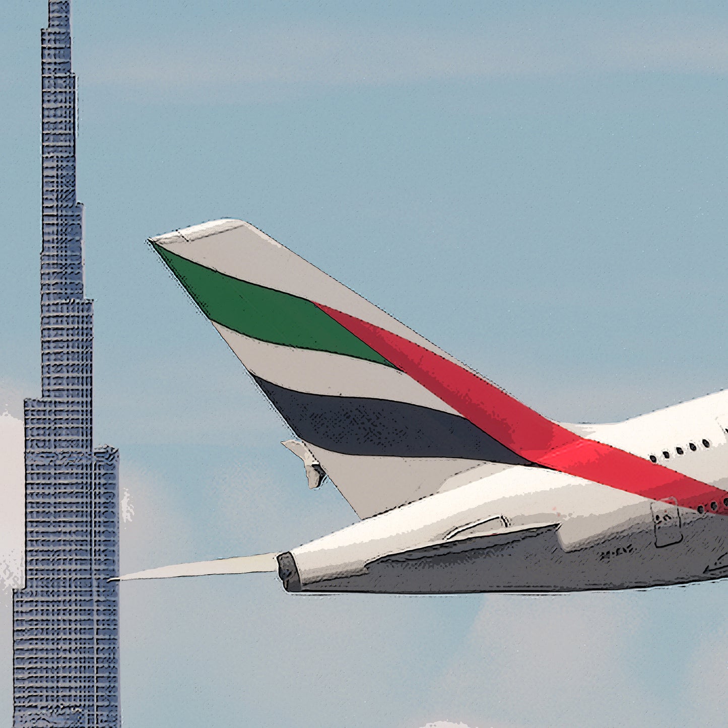 Emirates Airbus A380 & Dubai City Skyline Poster