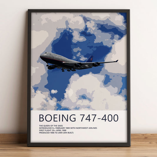 United Airlines Boeing 747-400 Poster – Battleship Grey