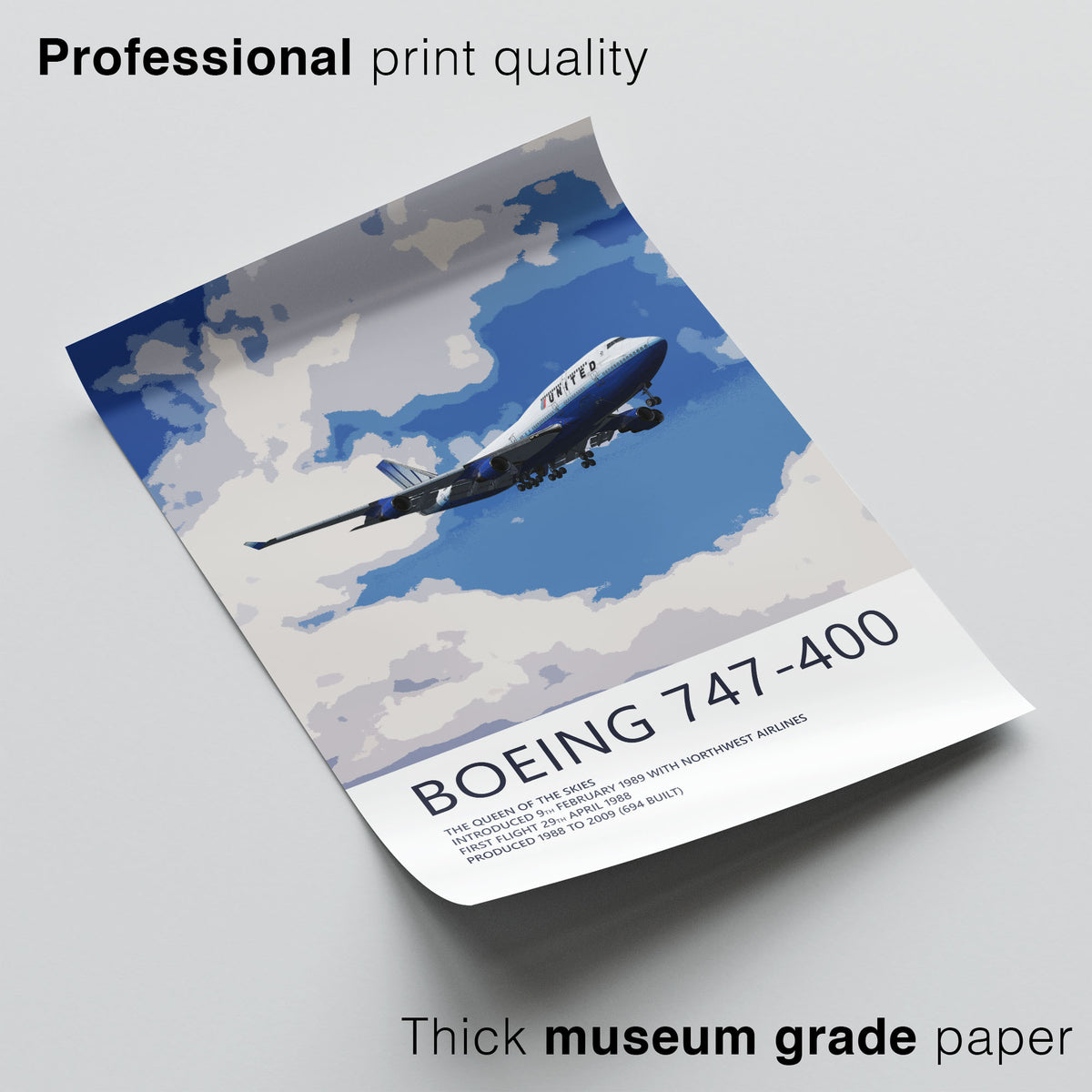 United Airlines Boeing 747-400 Poster – Rising Blue