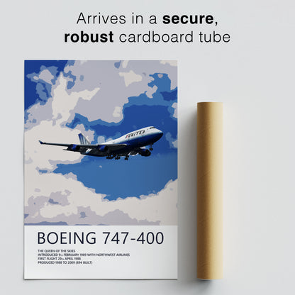 United Airlines Boeing 747-400 Poster – Rising Blue