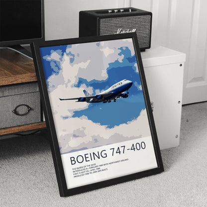 United Airlines Boeing 747-400 Poster – Rising Blue