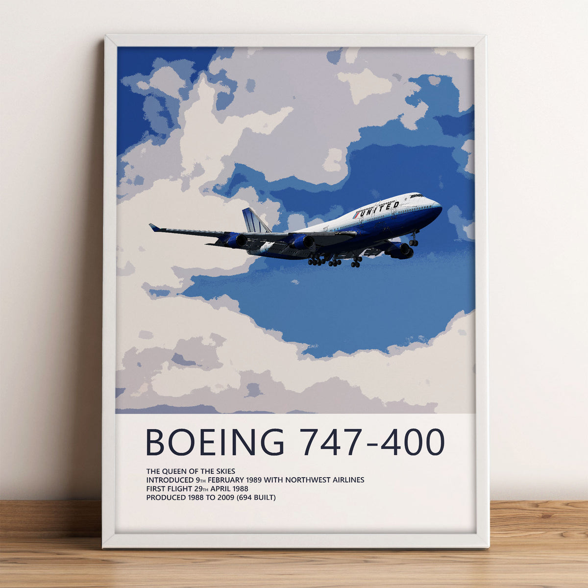 United Airlines Boeing 747-400 Poster – Rising Blue