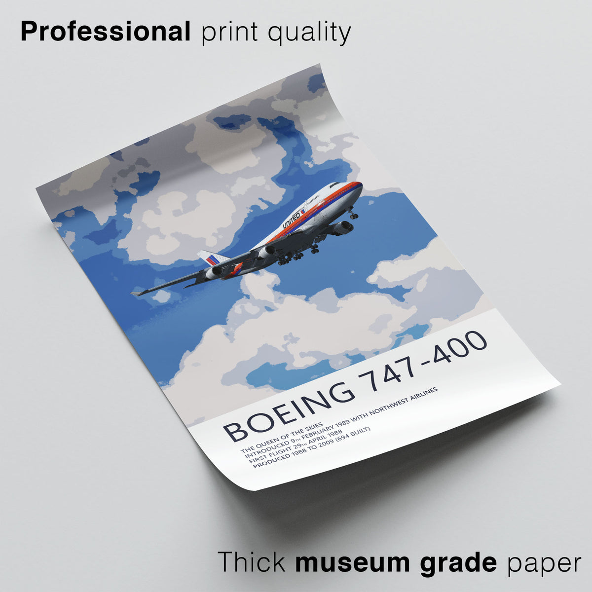 United Airlines Boeing 747-400 Poster – Saul Bass Tulip