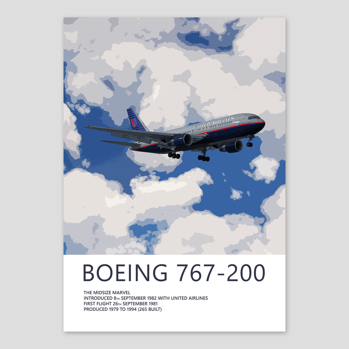 United Airlines Boeing 767-200 Poster – Battleship Grey