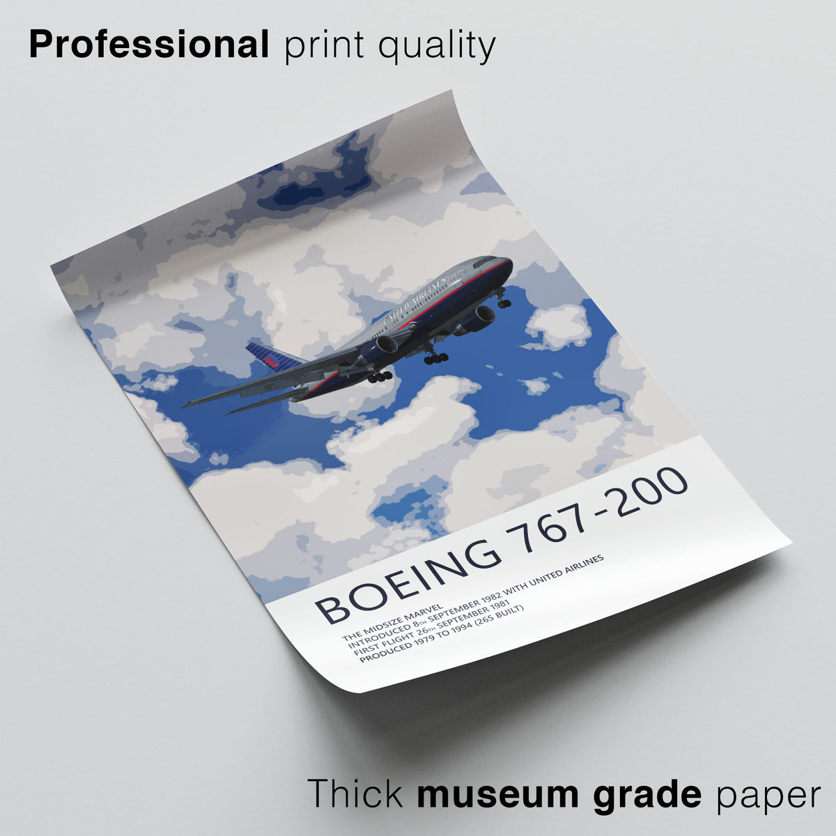 United Airlines Boeing 767-200 Poster – Battleship Grey