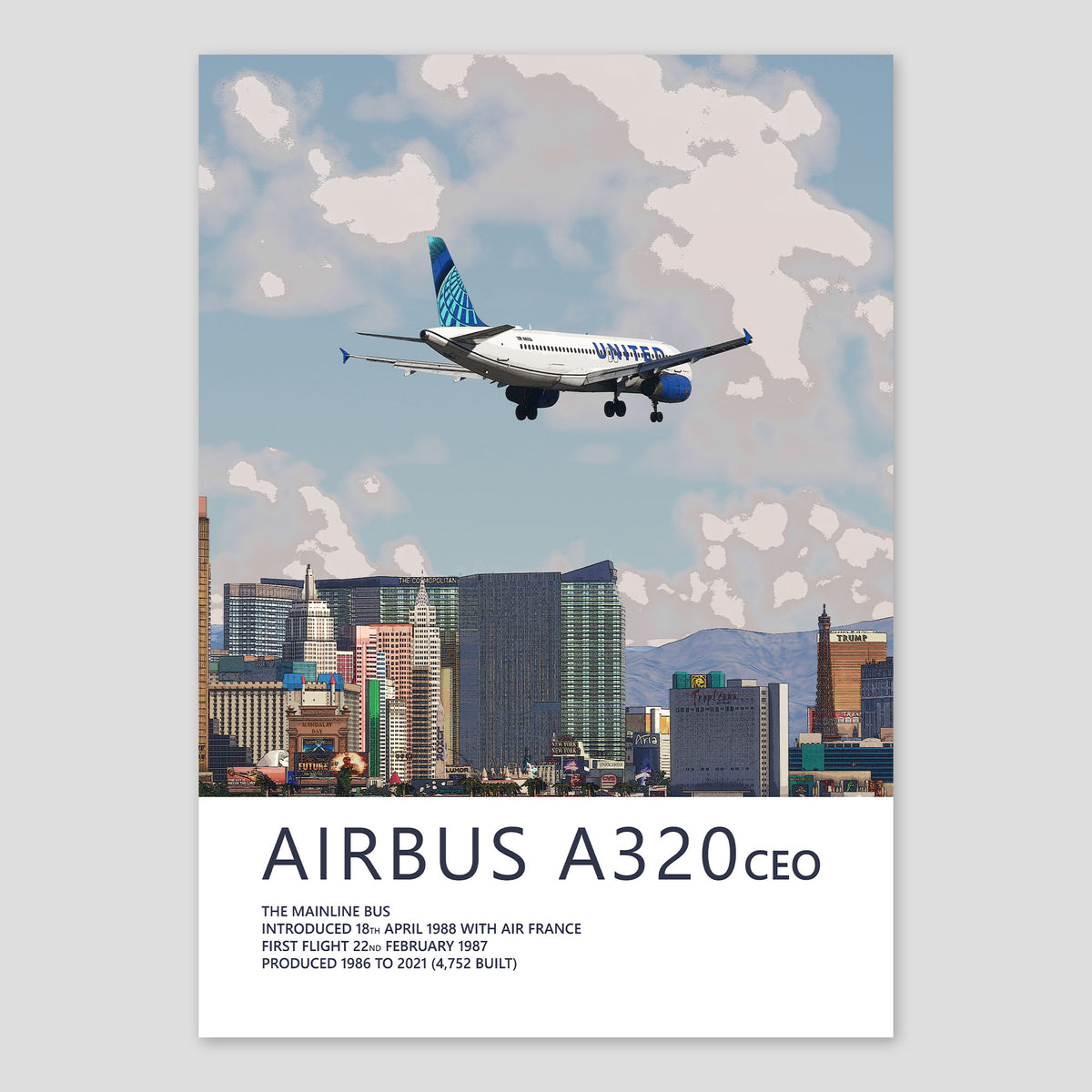United Airlines Airbus A320 Poster – Las Vegas Skyline
