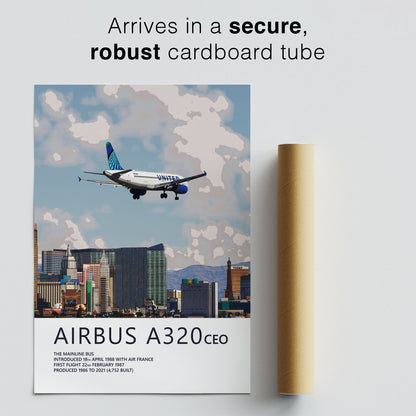 United Airlines Airbus A320 Poster – Las Vegas Skyline