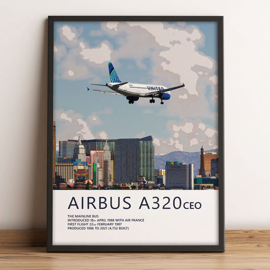 United Airlines Airbus A320 Poster – Las Vegas Skyline